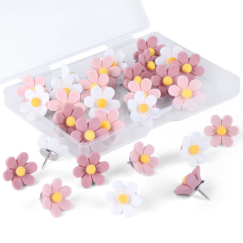 wusuowea Flower Push Pins 30pcs Push Pins for Cork Board Pink Decorative Thumb Tacks Cute Push Pins for Cork Board Fun Thumb Tacks Decorative for Photo Wall  Feature Wall Map  Bulletin Board  Office or Home - Image 1